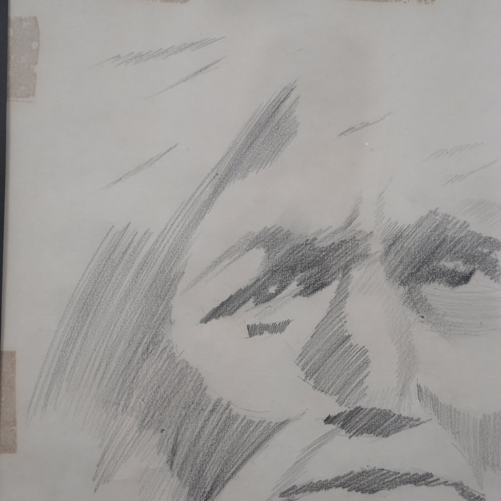 Ritratto d'Uomo a Matita – Disegno Firmato e Datato '77, Cornice Cromata con Passepartout Nero, 59 x 55 cm
