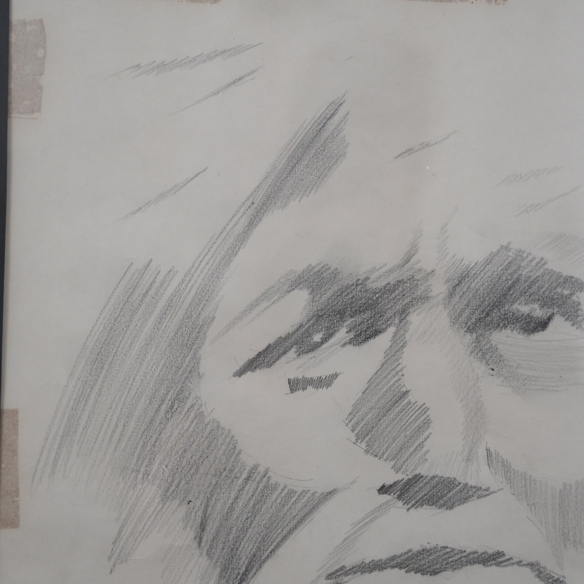 Ritratto d'Uomo a Matita – Disegno Firmato e Datato '77, Cornice Cromata con Passepartout Nero, 59 x 55 cm