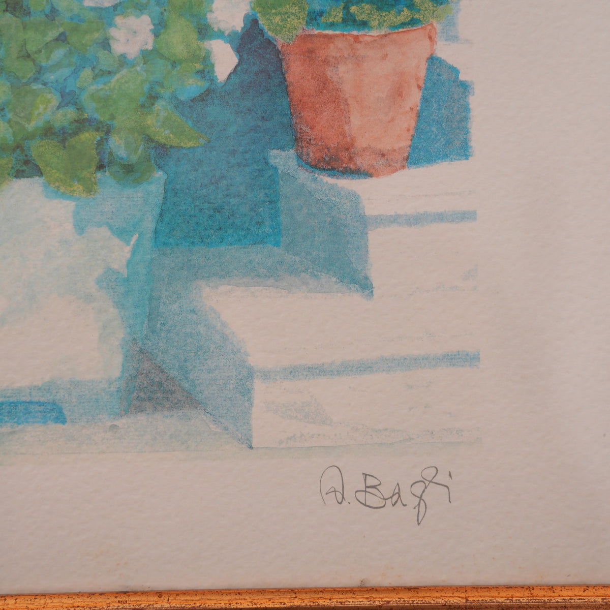 "Ortensie Bianche" – Stampa d'Arte Firmata e Titolata a Matita, Cornice Dorata, 41 x 56 cm