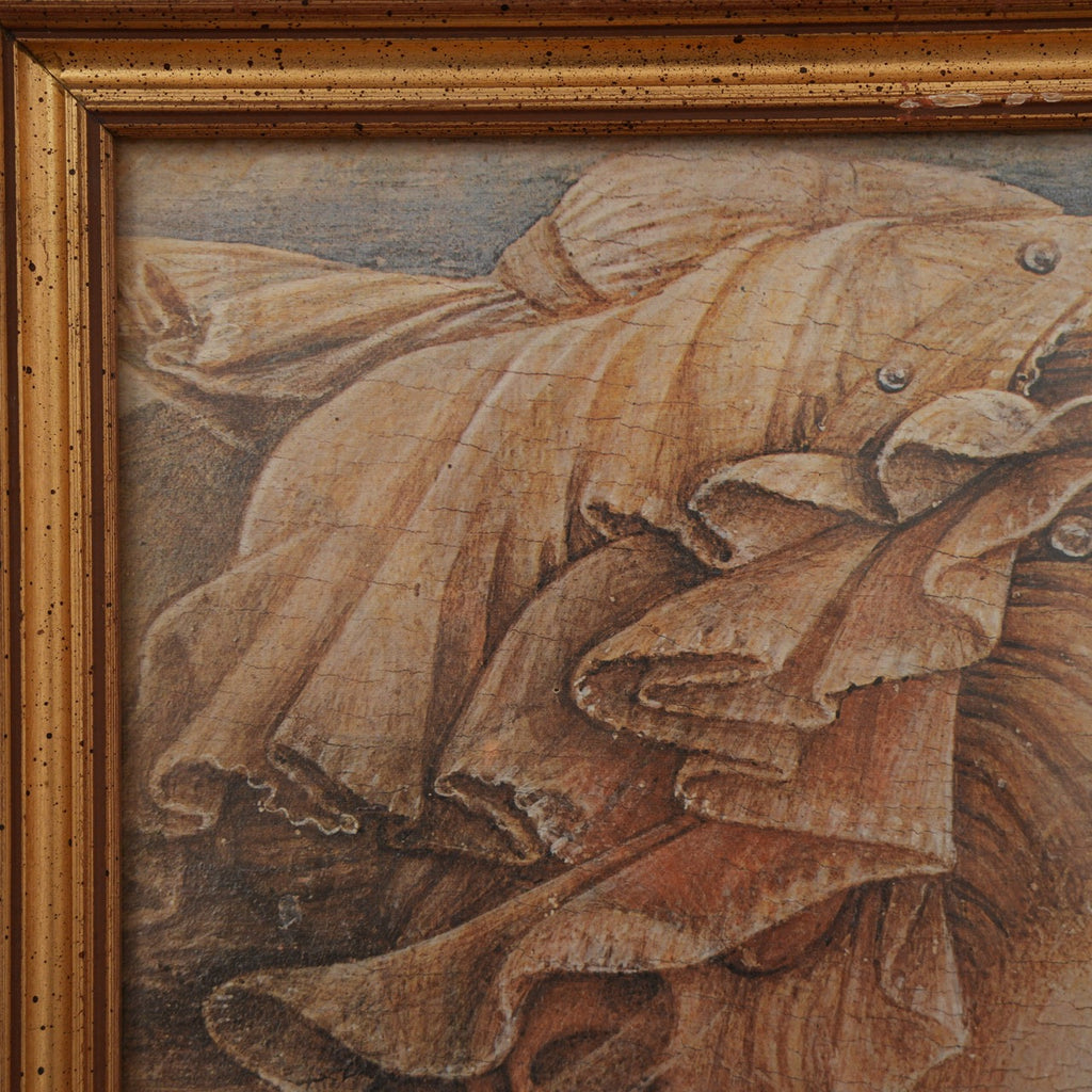 Madonna del Quattrocento Fiorentino – Particolare con Velo e Perle – Riproduzione con Effetto Craquelé, Cornice Dorata, 53 x 38 cm