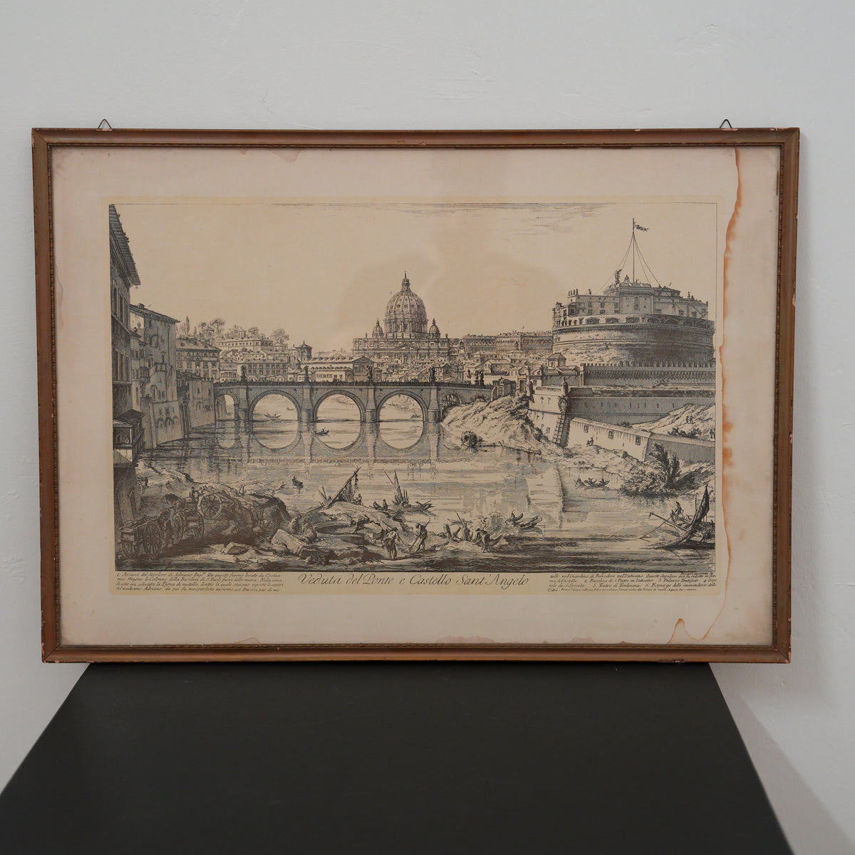 Stampa "Veduta del Ponte e Castello Sant'Angelo" da Giovanni Battista Piranesi – Roma, cornice in legno – 51 x 72 cm
