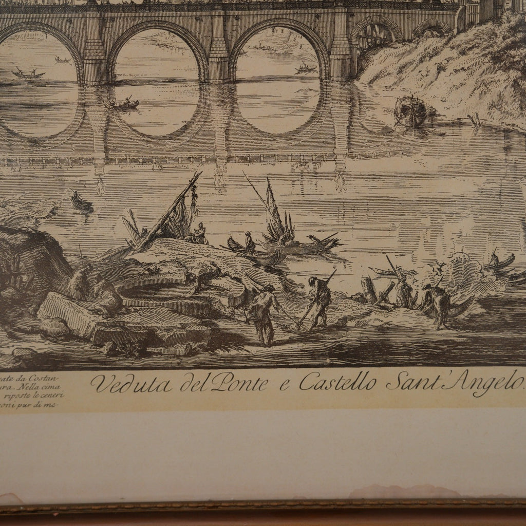 Stampa "Veduta del Ponte e Castello Sant'Angelo" da Giovanni Battista Piranesi – Roma, cornice in legno – 51 x 72 cm