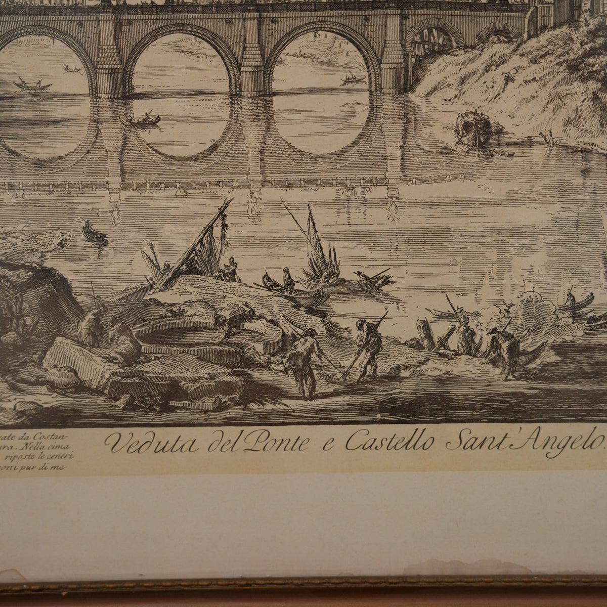 Stampa "Veduta del Ponte e Castello Sant'Angelo" da Giovanni Battista Piranesi – Roma, cornice in legno – 51 x 72 cm