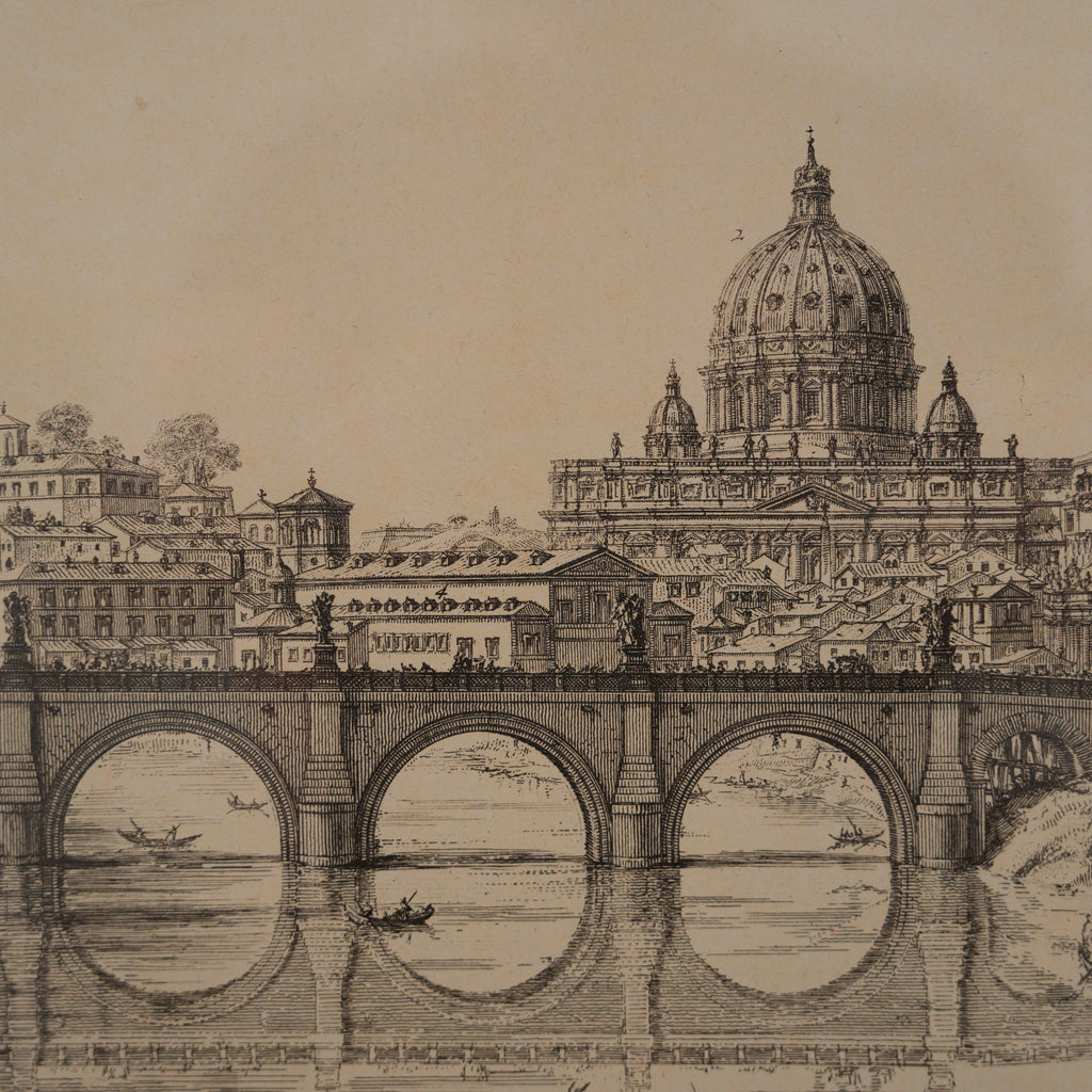 Stampa "Veduta del Ponte e Castello Sant'Angelo" da Giovanni Battista Piranesi – Roma, cornice in legno – 51 x 72 cm
