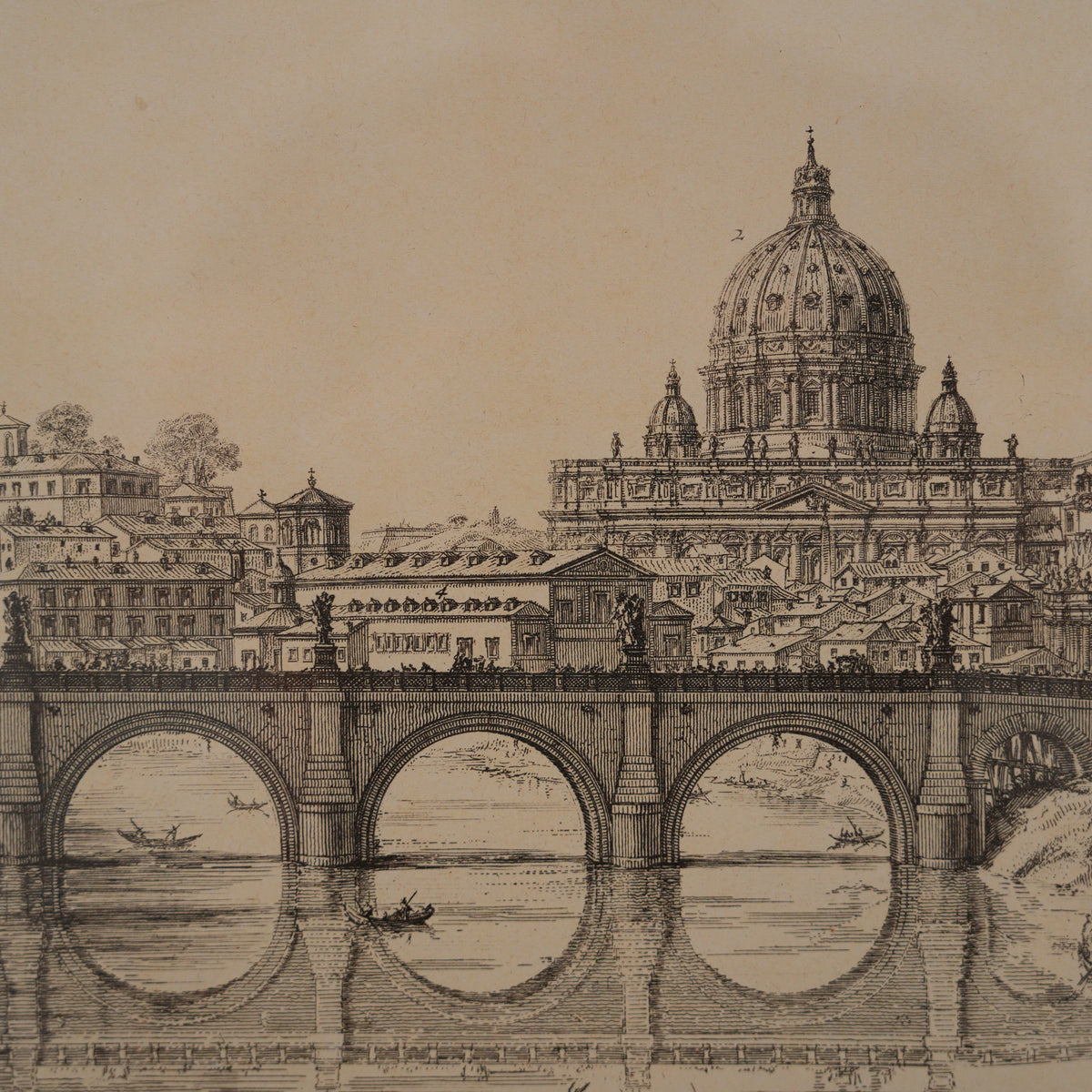 Stampa "Veduta del Ponte e Castello Sant'Angelo" da Giovanni Battista Piranesi – Roma, cornice in legno – 51 x 72 cm