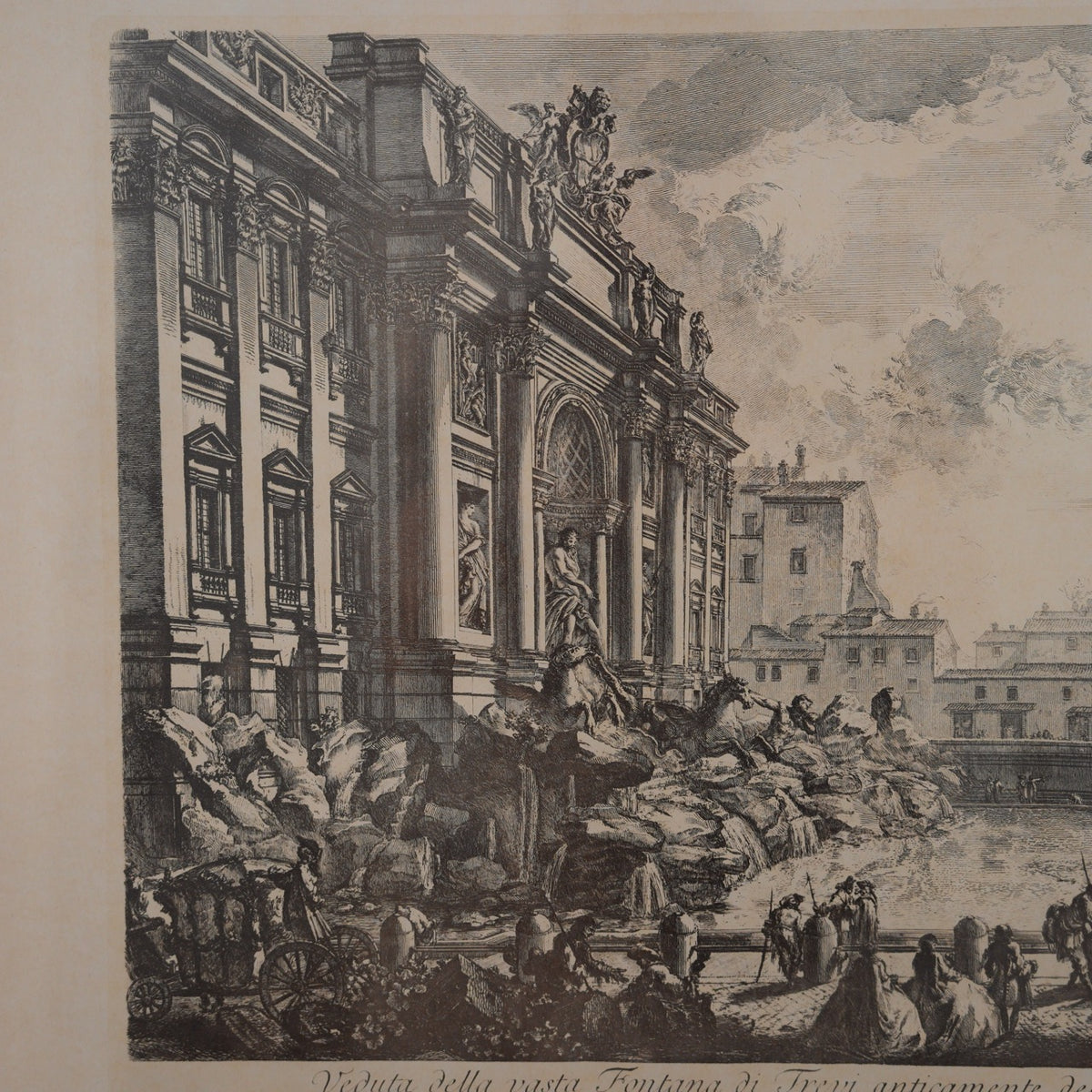 Stampa "Veduta della Fontana di Trevi" da Giovanni Battista Piranesi – Roma, cornice in legno – 51 x 72 cm