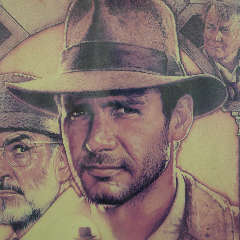 Locandina originale "Indiana Jones e l'Ultima Crociata" (1989) prima stampa italiana – illustrazione di Drew Struzan, cornice in legno – 99 x 72 cm