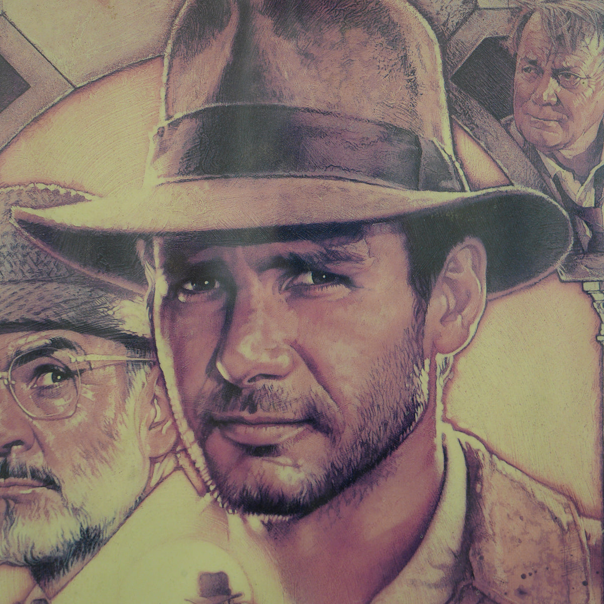 Locandina originale "Indiana Jones e l'Ultima Crociata" (1989) prima stampa italiana – illustrazione di Drew Struzan, cornice in legno – 99 x 72 cm