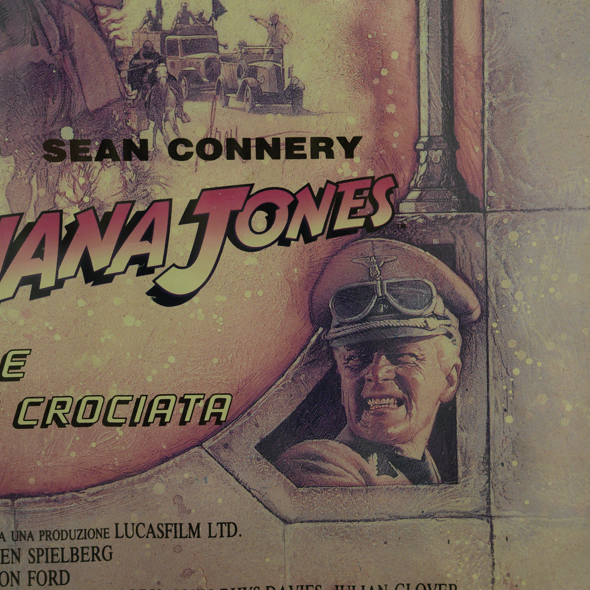 Locandina originale "Indiana Jones e l'Ultima Crociata" (1989) prima stampa italiana – illustrazione di Drew Struzan, cornice in legno – 99 x 72 cm