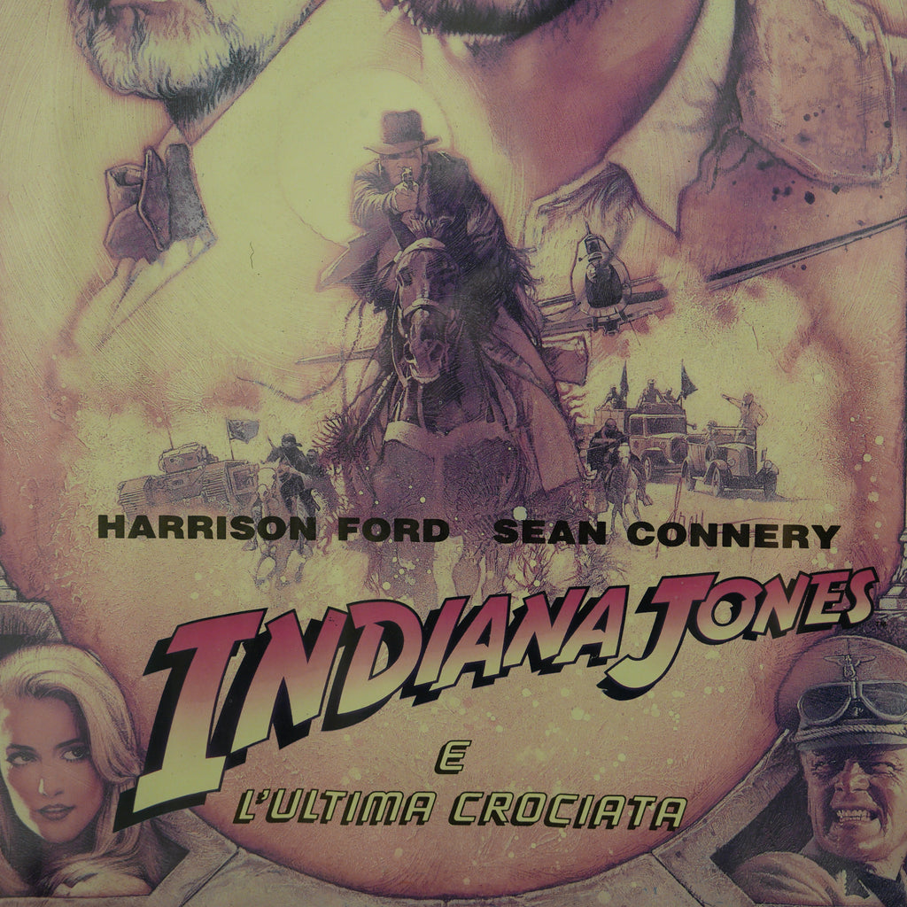 Locandina originale "Indiana Jones e l'Ultima Crociata" (1989) prima stampa italiana – illustrazione di Drew Struzan, cornice in legno – 99 x 72 cm