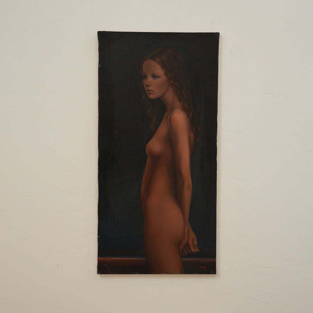 Dipinto a olio "Nudo femminile di profilo" di Pasquale Picazio – figura su fondo scuro, firmato – 80 x 40 cm