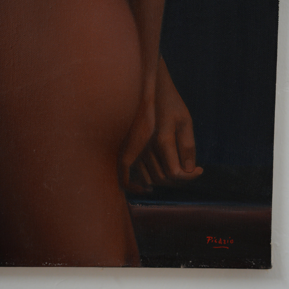Dipinto a olio "Nudo femminile di profilo" di Pasquale Picazio – figura su fondo scuro, firmato – 80 x 40 cm