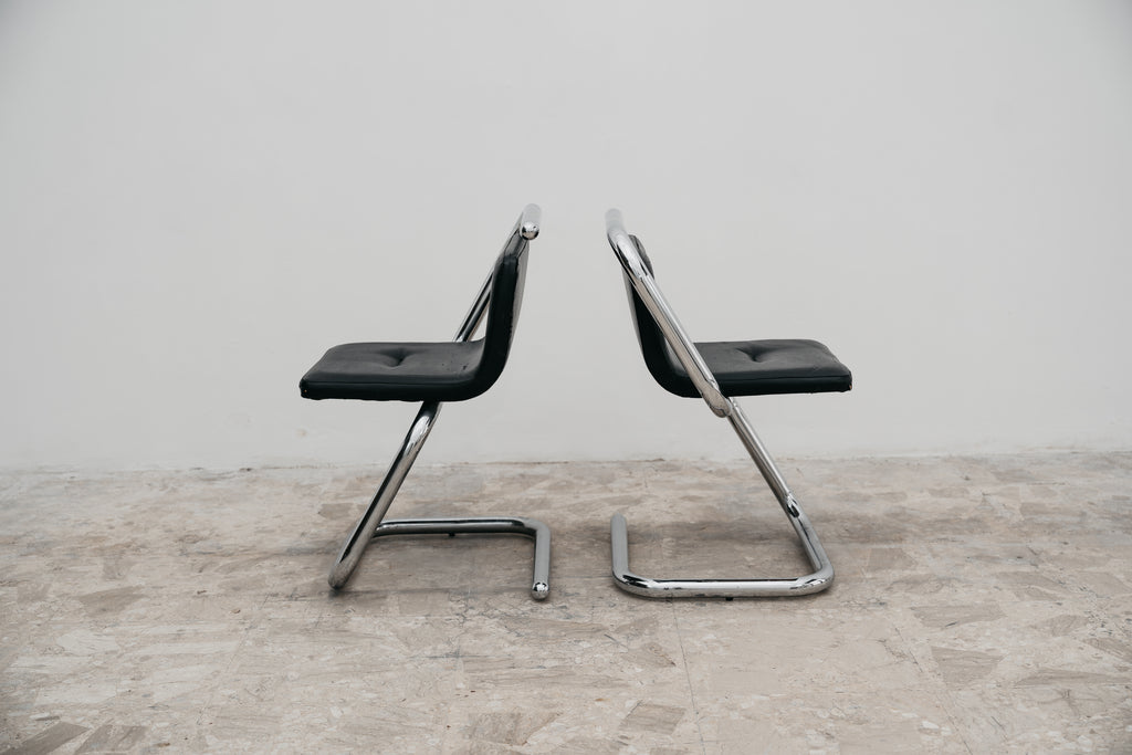Luigi Bardini Coppia Di Poltroncine Design Anni ‘70 Chrome Tubular Steel