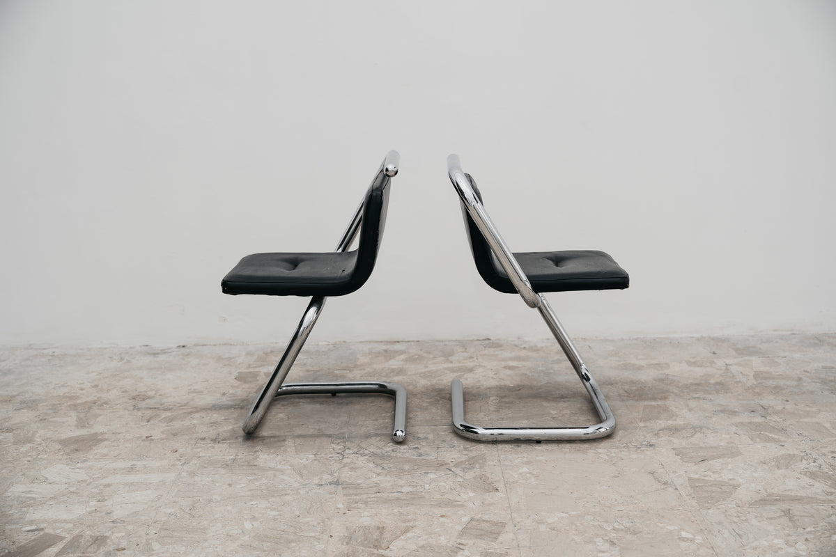 Luigi Bardini Coppia Di Poltroncine Design Anni ‘70 Chrome Tubular Steel
