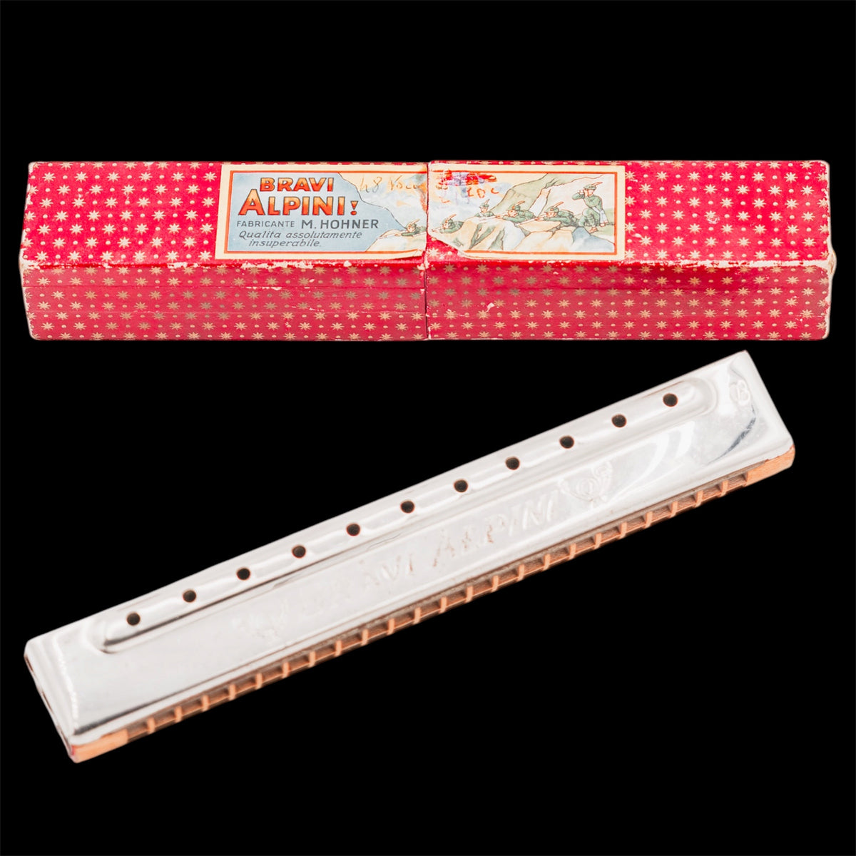 Armonica a Bocca "Bravi Alpini" M. Hohner - Strumento Musicale Vintage con Scatola Originale