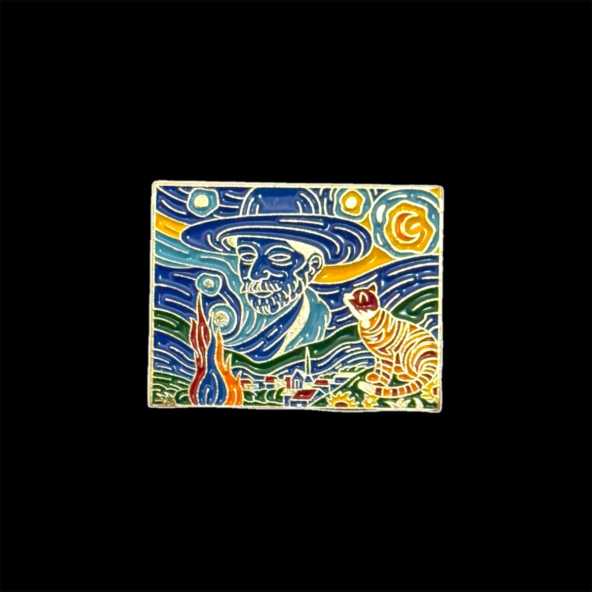 Spilletta in Metallo Smaltato - Van Gogh e il Gatto Tigrato