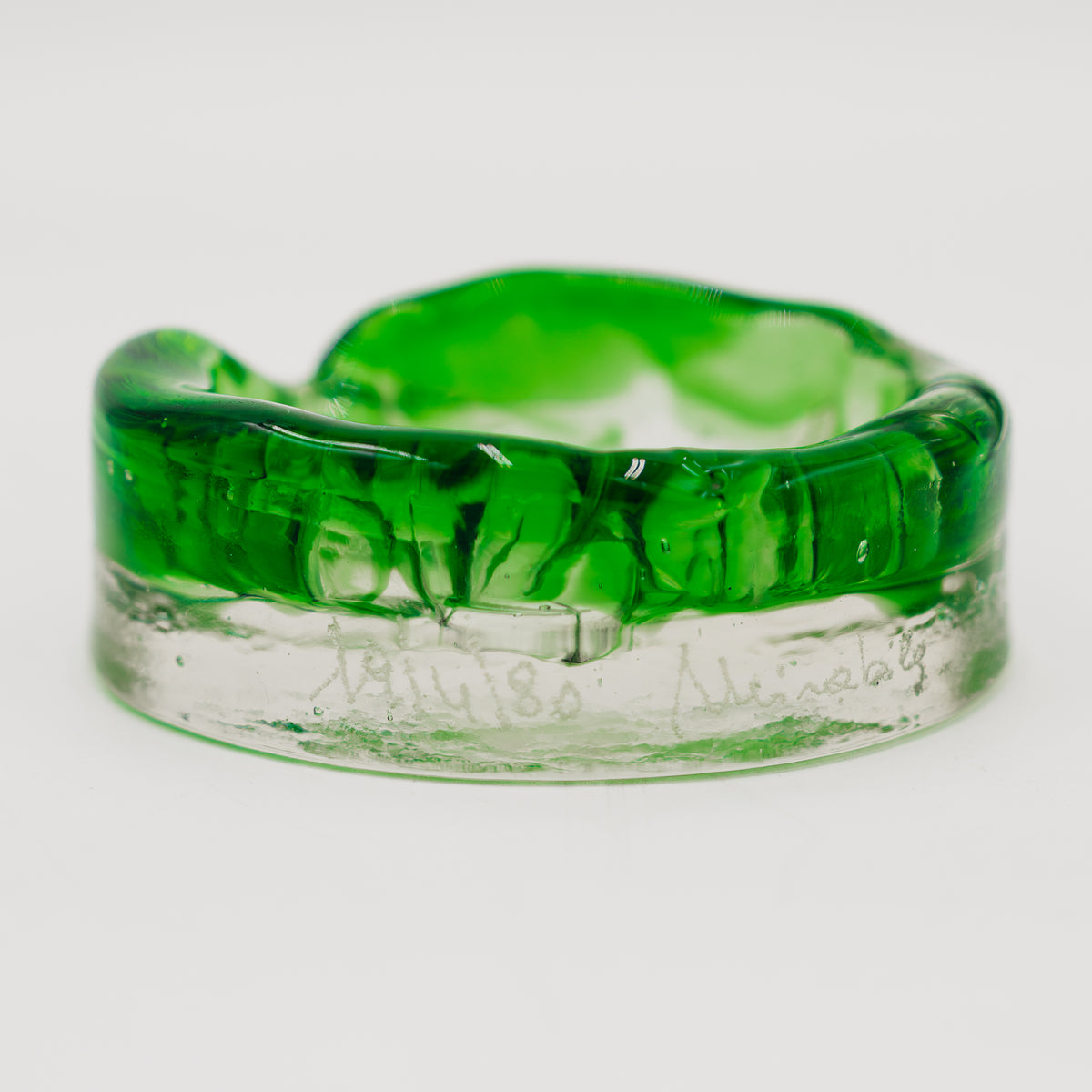 Posacenere Vintage Murano Vetro Sommerso Verde Firmato d'Epoca