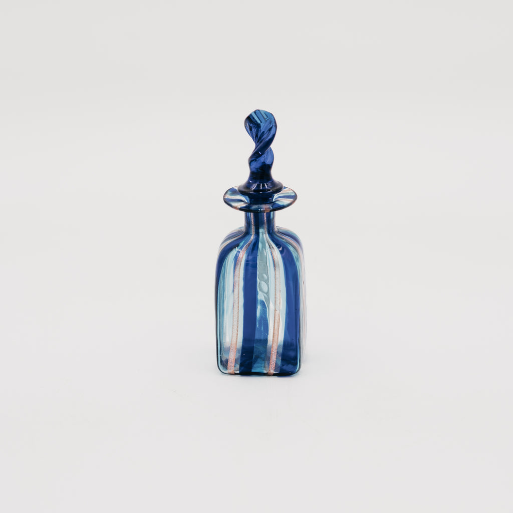 Bottiglia Profumo Vintage in Vetro di Murano a Canne Azzurre e Rosa con Tappo