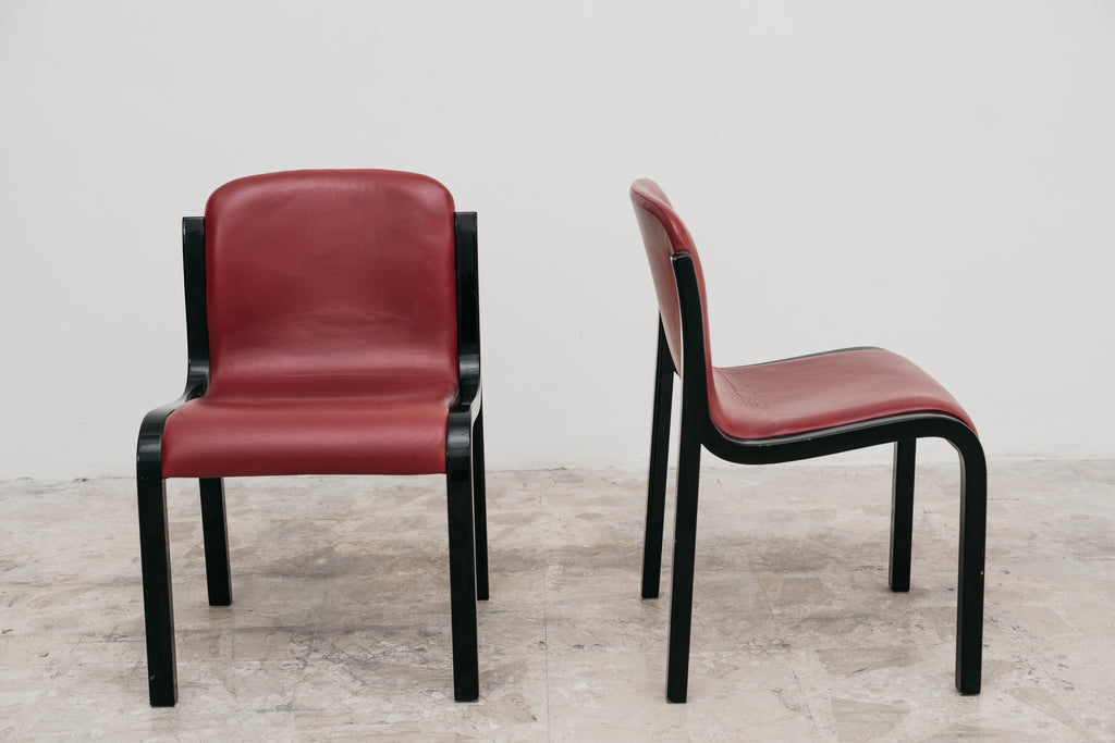 Coppia Sedie Carlo Bartoli Modello Mito Tisettanta Vintage Anni 70 Legno Nero Pelle