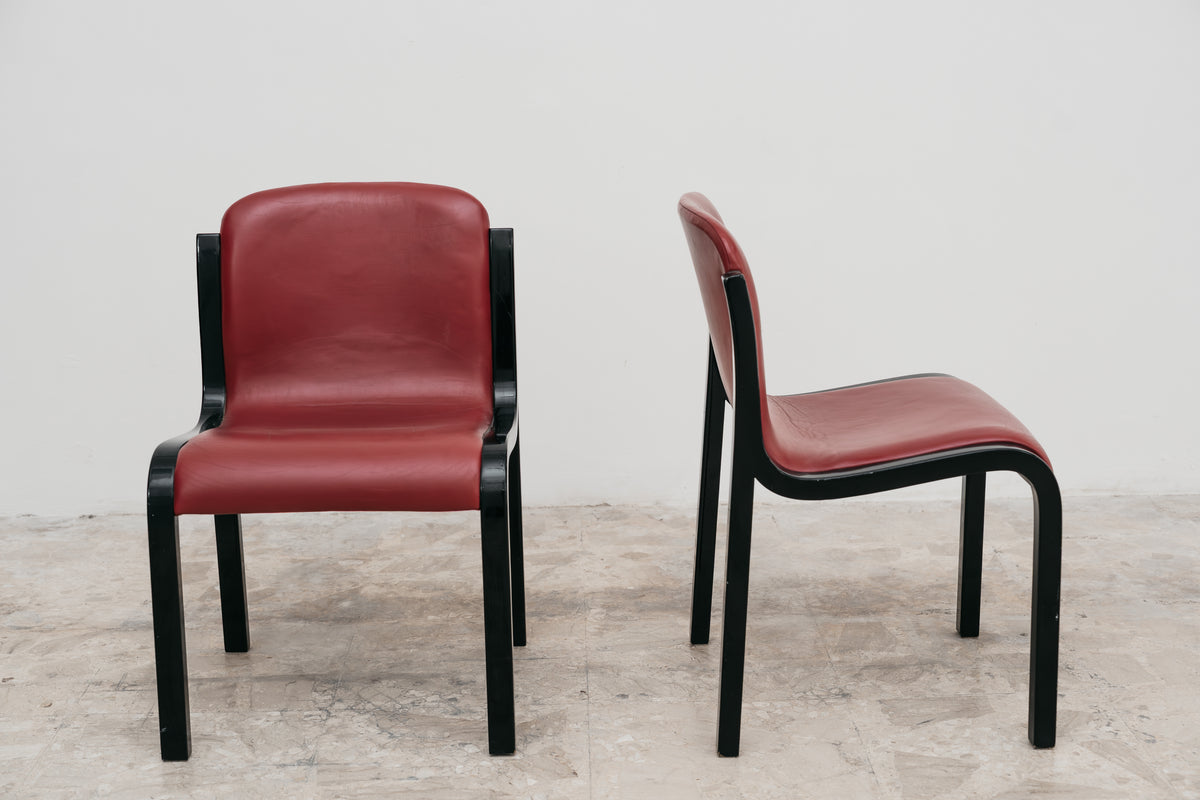 Coppia Sedie Carlo Bartoli Modello Mito Tisettanta Vintage Anni 70 Legno Nero Pelle