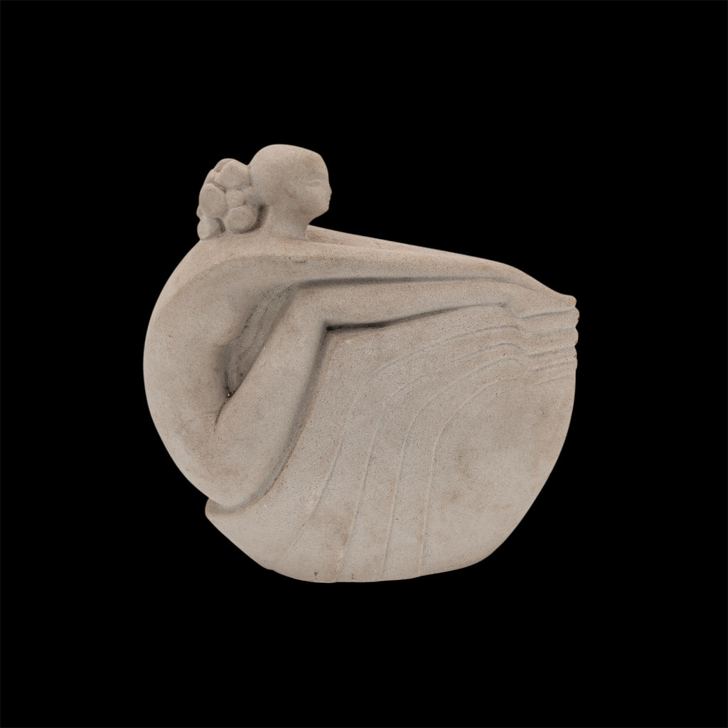 Scultura MarBell Belgio Donna Stilizzata Vintage Polvere di Marmo Art Déco