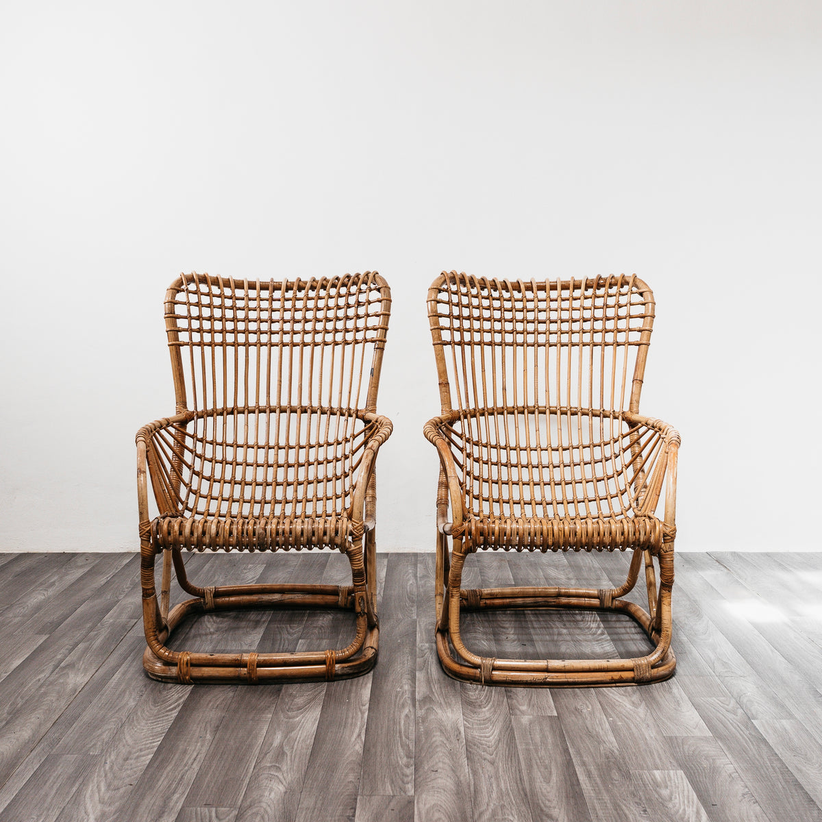 Coppia Poltrone Tito Agnoli B4 Bonacina Vintage Anni 50 Rattan Mid-Century Design