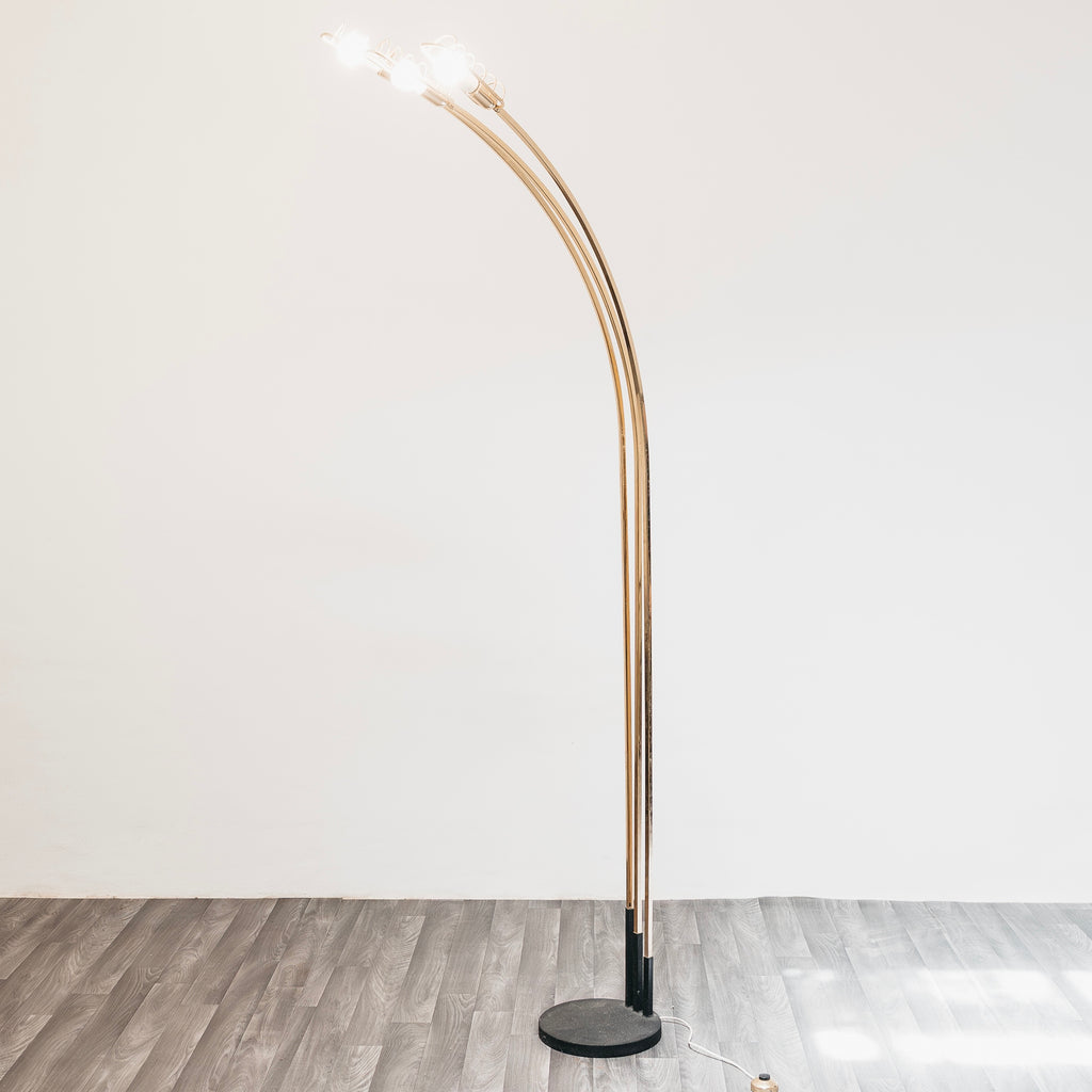 Lampada da Terra Piantana Romeo Rega Vintage Anni 70 Ottone 3 Luci Hollywood Regency