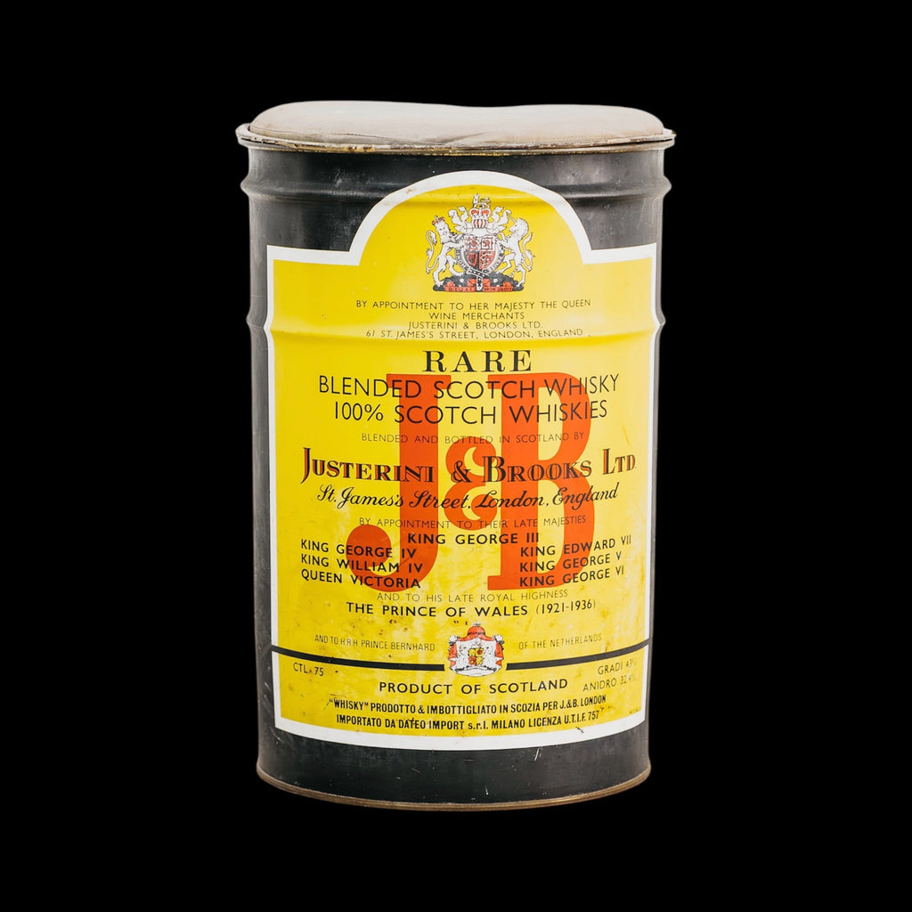 Fusto Bidone J&B Barilotto Vintage Anni 70 Metallo Sgabello Espositore Modernariato
