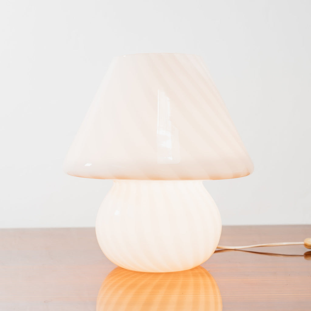 Lampada a Fungo Murano Vintage Anni 70 Vetro Soffiato Rosa Cipria Swirl Abat-Jour Space Age