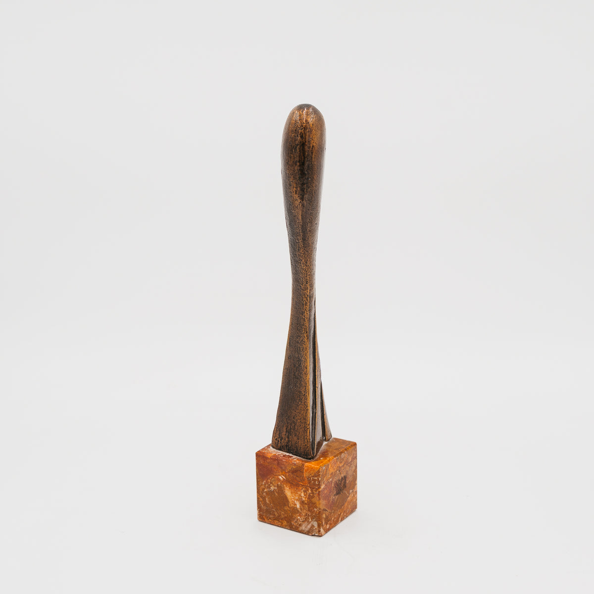 Scultura Madonna Stilizzata Vintage in Bronzo con Base in Marmo