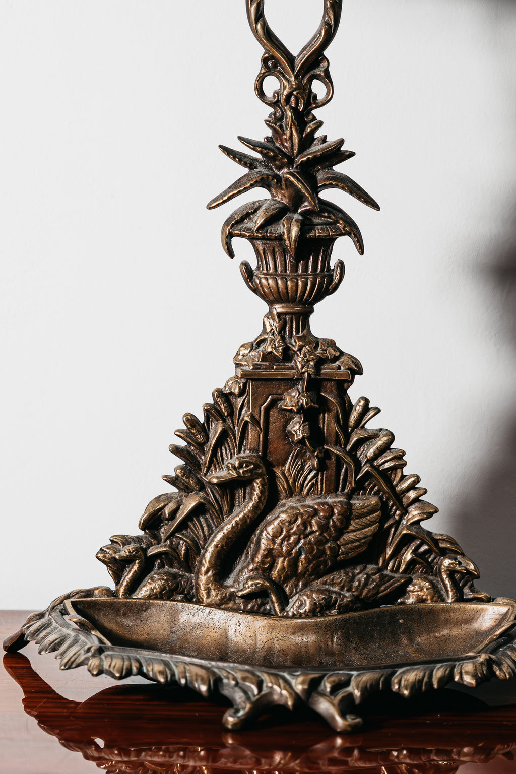 Vintage French Art Nouveau Style Brass Umbrella Stand with Swan Relief – 1960s