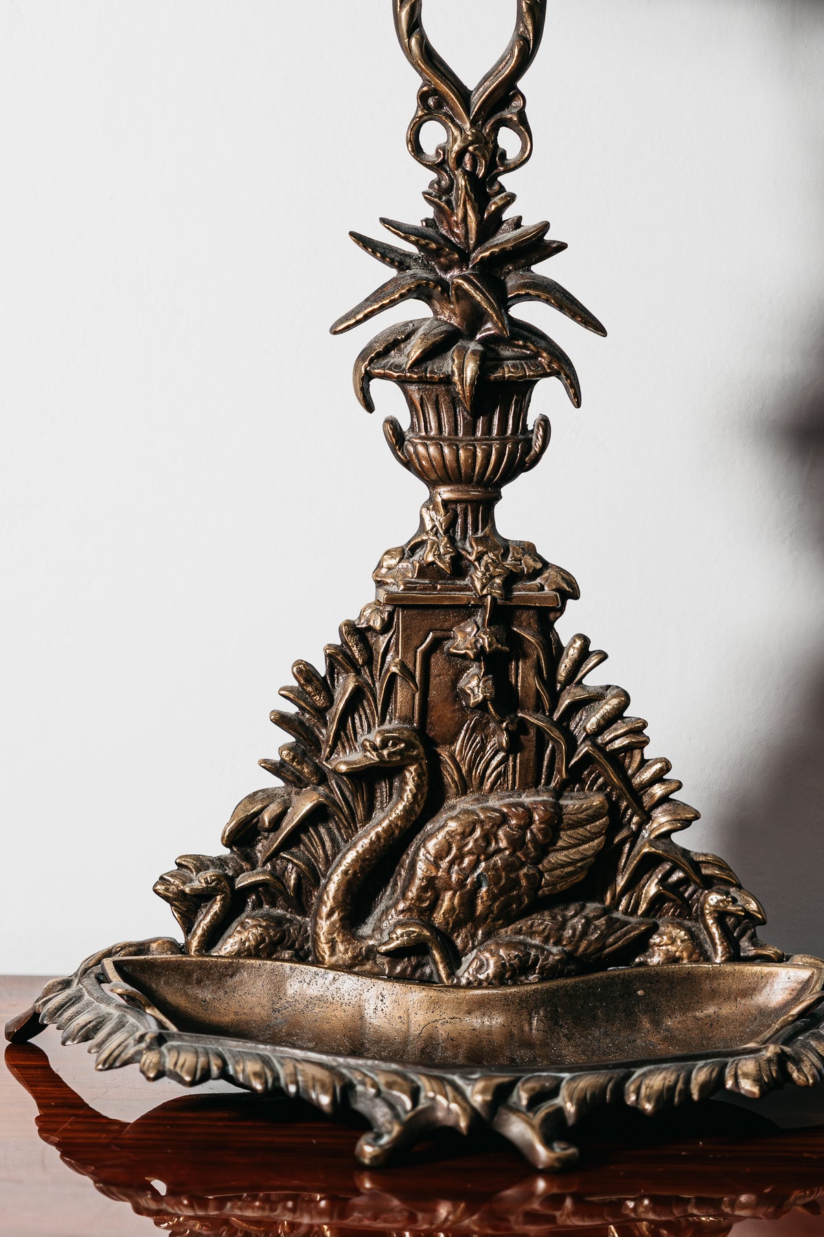 Vintage French Art Nouveau Style Brass Umbrella Stand with Swan Relief – 1960s
