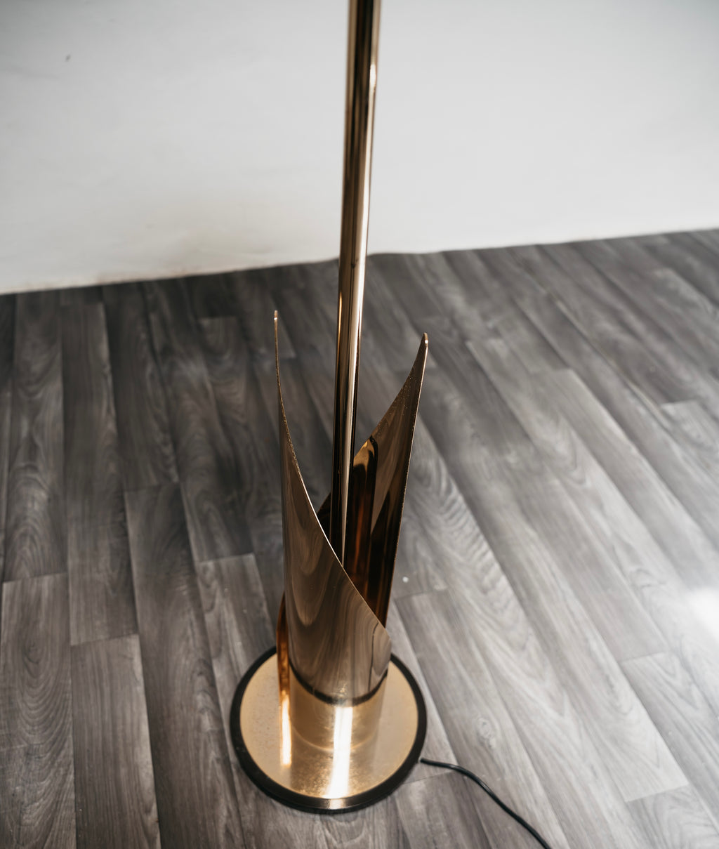 Lampada da Terra Piantana Vintage Anni 70 Ottone Hollywood Regency Modernariato Design Paralume