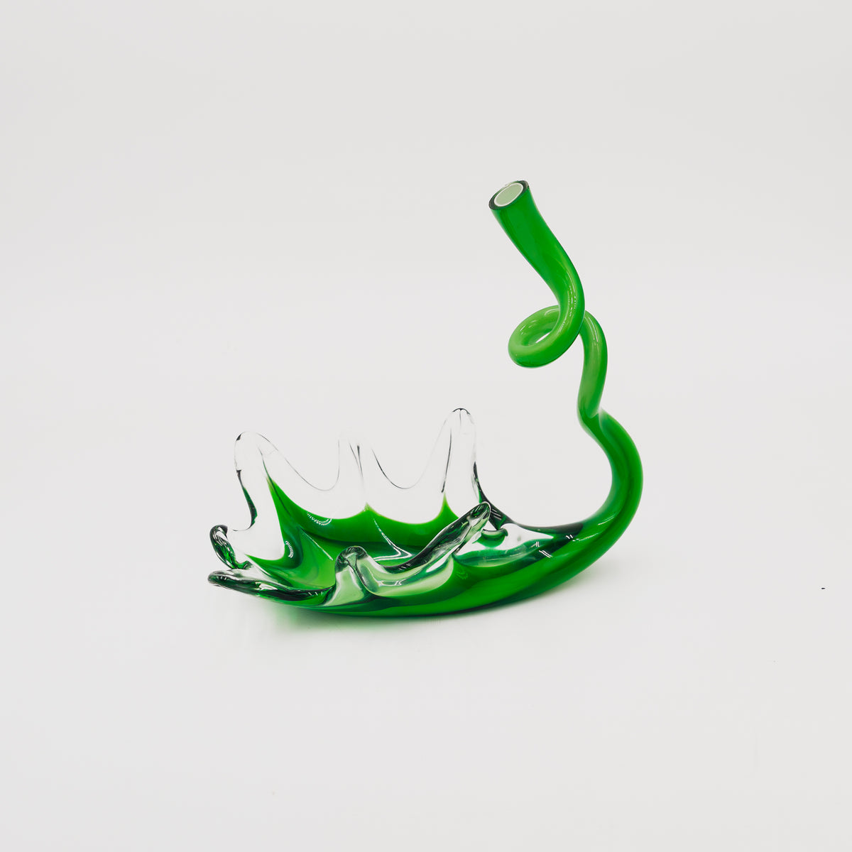 Svuotatasche Vintage a Forma di Foglia Astratta in Vetro di Murano Verde anni 80