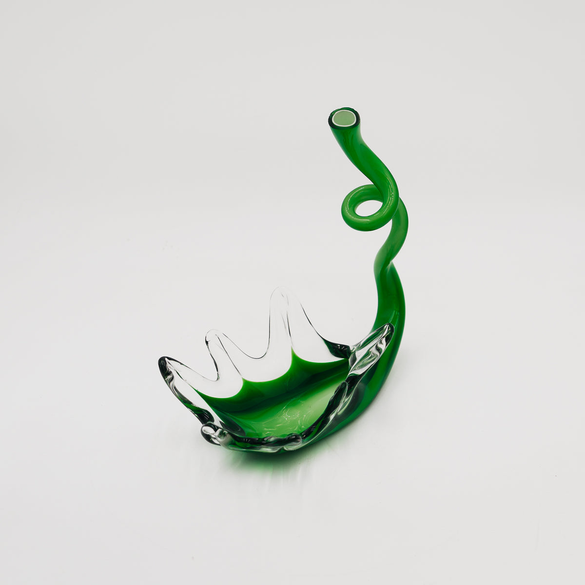 Svuotatasche Vintage a Forma di Foglia Astratta in Vetro di Murano Verde anni 80