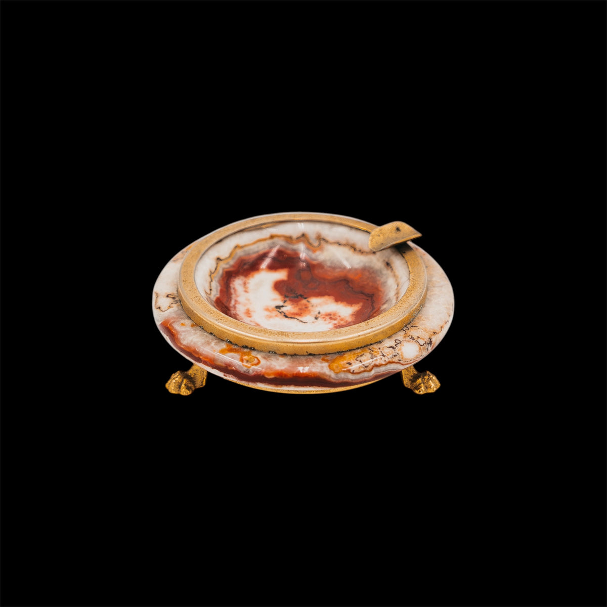 Posacenere Vintage in Onice Multicolore con Piedini a Zampa di Leone in Bronzo / Ottone - Stile Neoclassico Metà '900