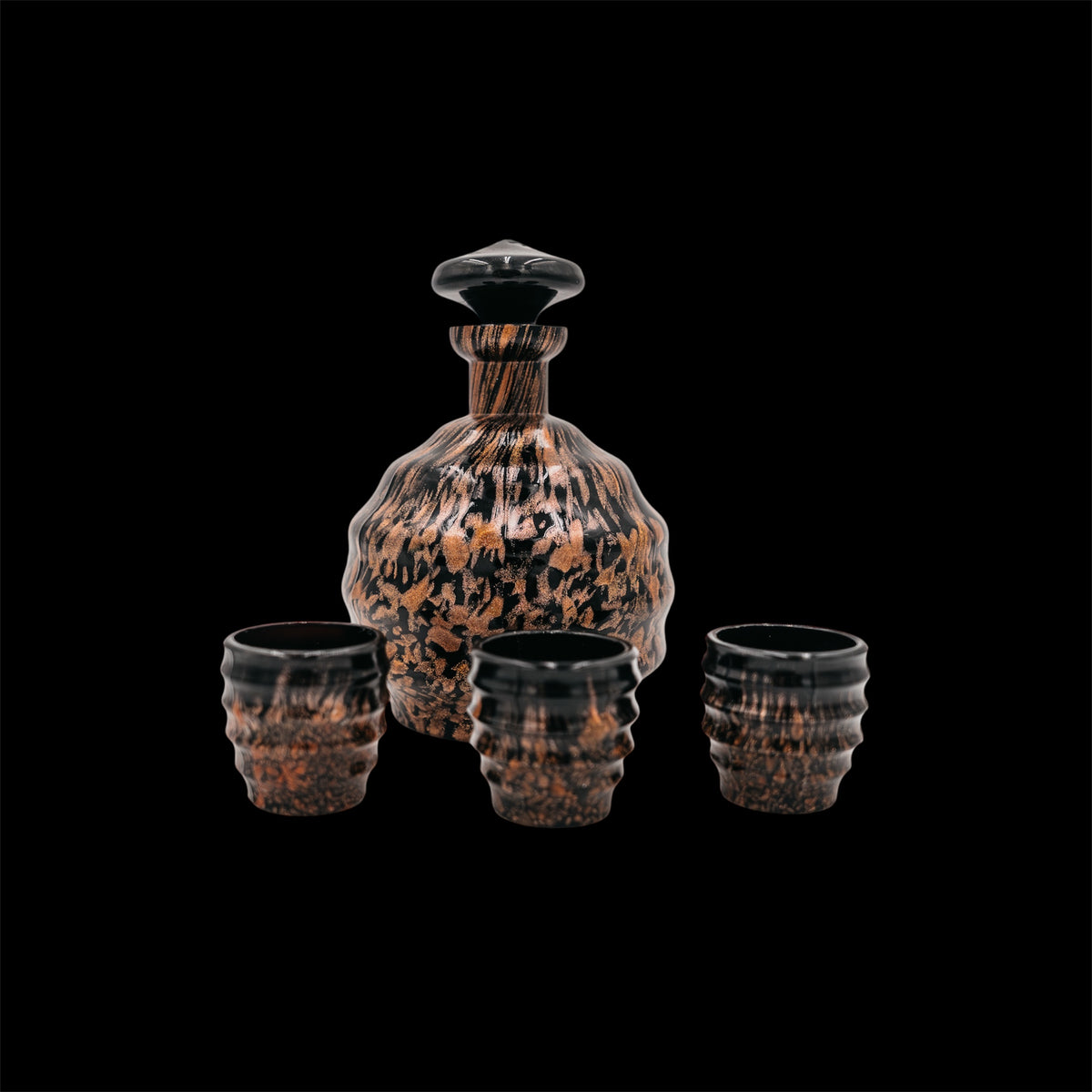 Set Liquore Vintage in Ceramica Artistica Decantatore con Tappo e 3 Bicchierini