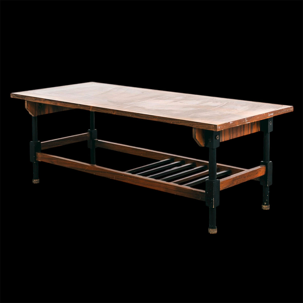 Tavolino da Caffè Basso Vintage Anni 60 Teak e Metallo Modernariato Design Italiano