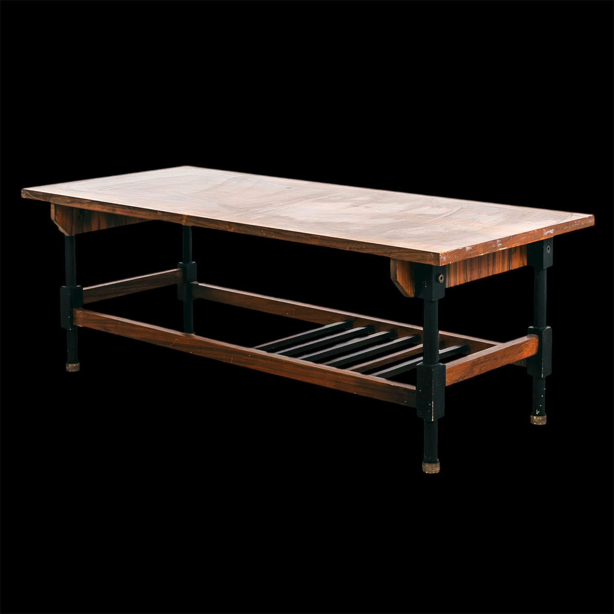 Tavolino da Caffè Basso Vintage Anni 60 Teak e Metallo Modernariato Design Italiano