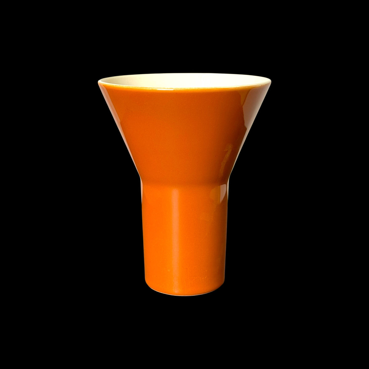 Vaso Vintage in Ceramica Arancione – Forma a Imbuto Svasata – Design Space Age Anni '70