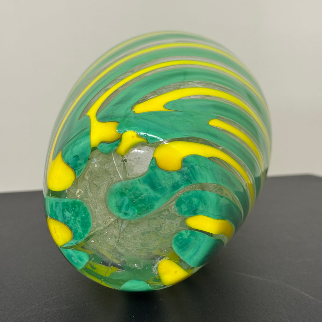 Vaso Vintage in Vetro a Canne Verde e Giallo con Spirale – Lavorazione Murano – Altezza 38 cm
