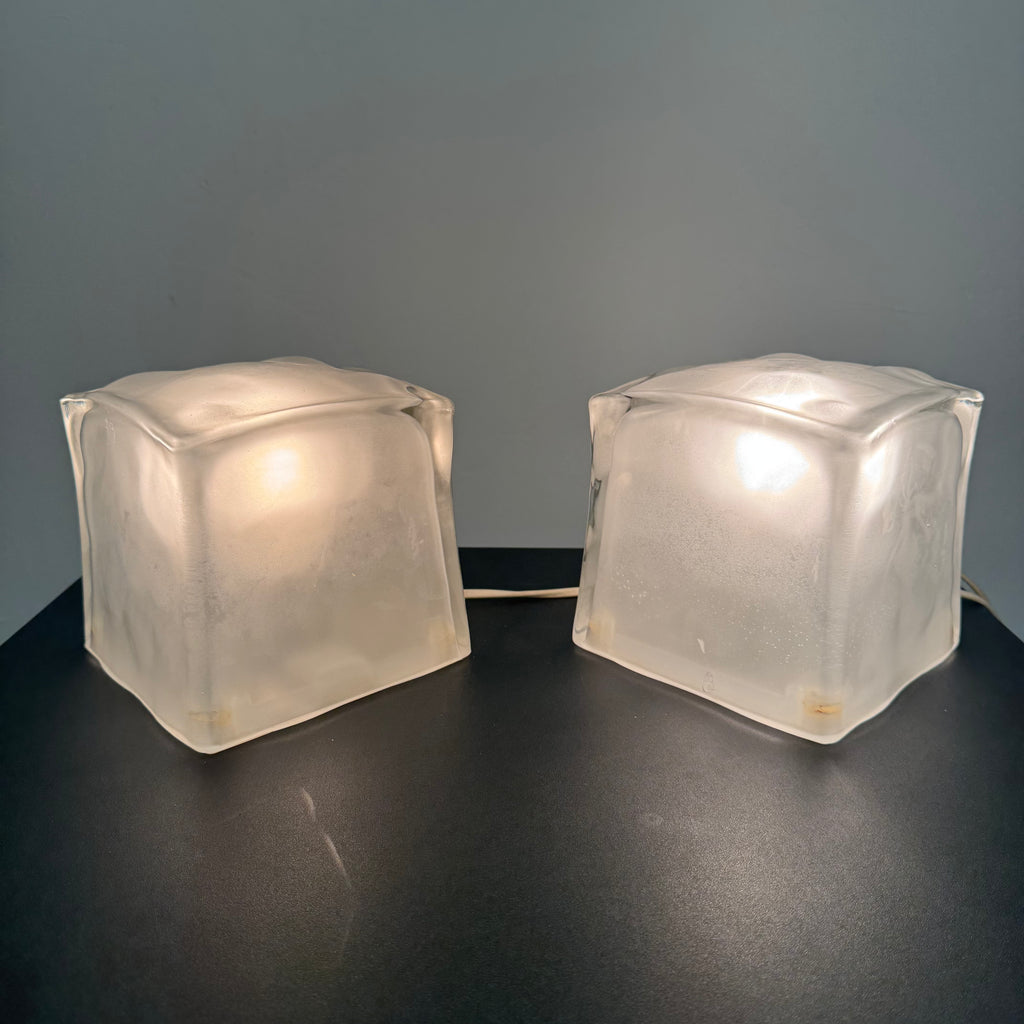 Coppia di lampade da tavolo cubo di ghiaccio in vetro smerigliato, IKEA Iviken anni ‘90