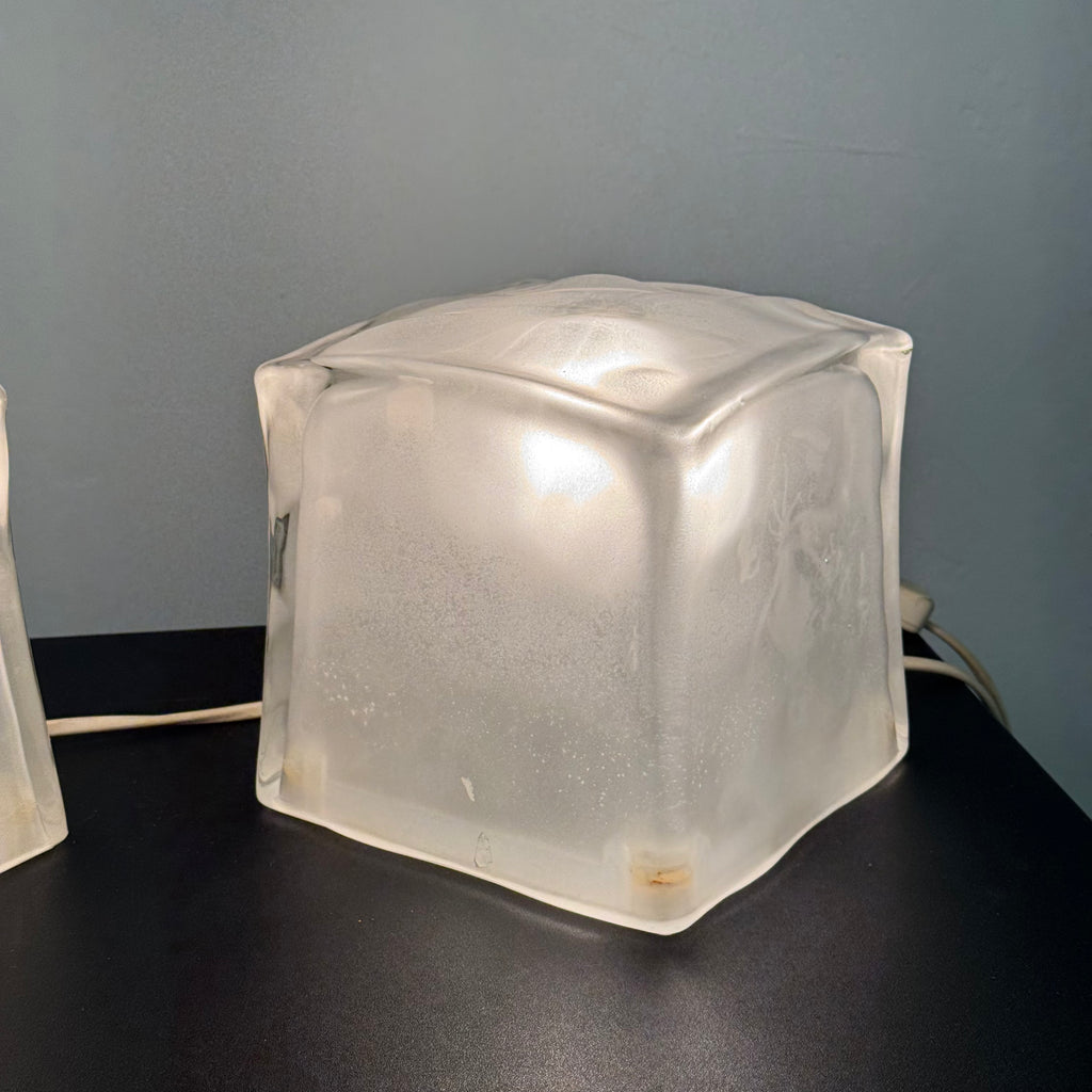 Coppia di lampade da tavolo cubo di ghiaccio in vetro smerigliato, IKEA Iviken anni ‘90