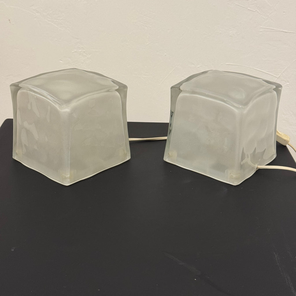 Coppia di lampade da tavolo cubo di ghiaccio in vetro smerigliato, IKEA Iviken anni ‘90
