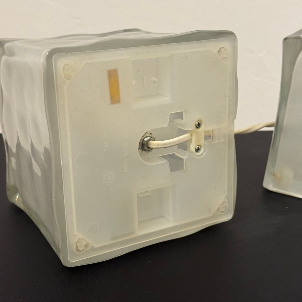 Coppia di lampade da tavolo cubo di ghiaccio in vetro smerigliato, IKEA Iviken anni ‘90