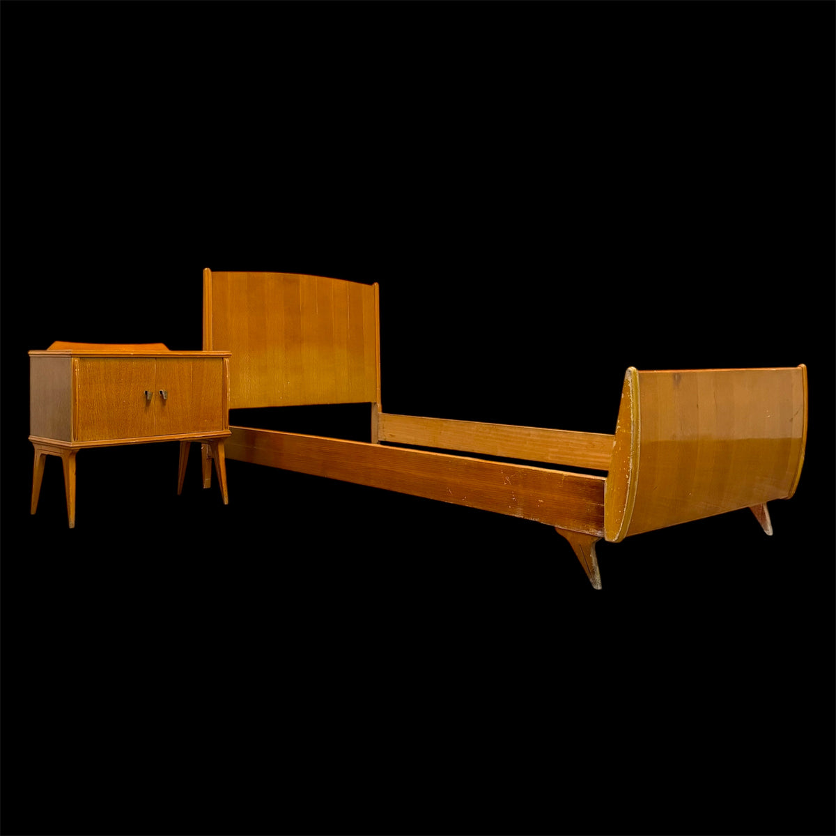 Gio Ponti Attr. Letto Singolo Vintage con Comodino anni '50/'60