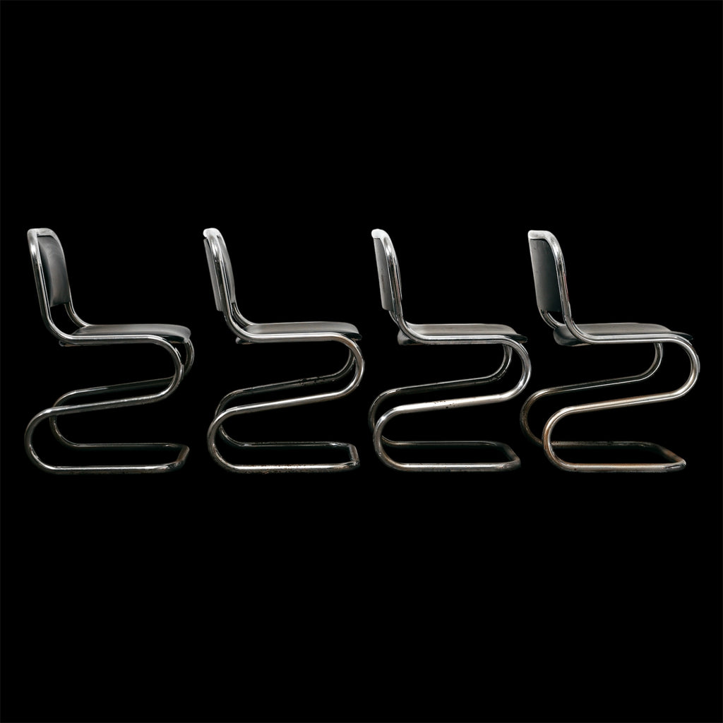 Set 4 Sedie a Sbalzo In acciaio Cromato Design Anni 80 Vintage Modernariato