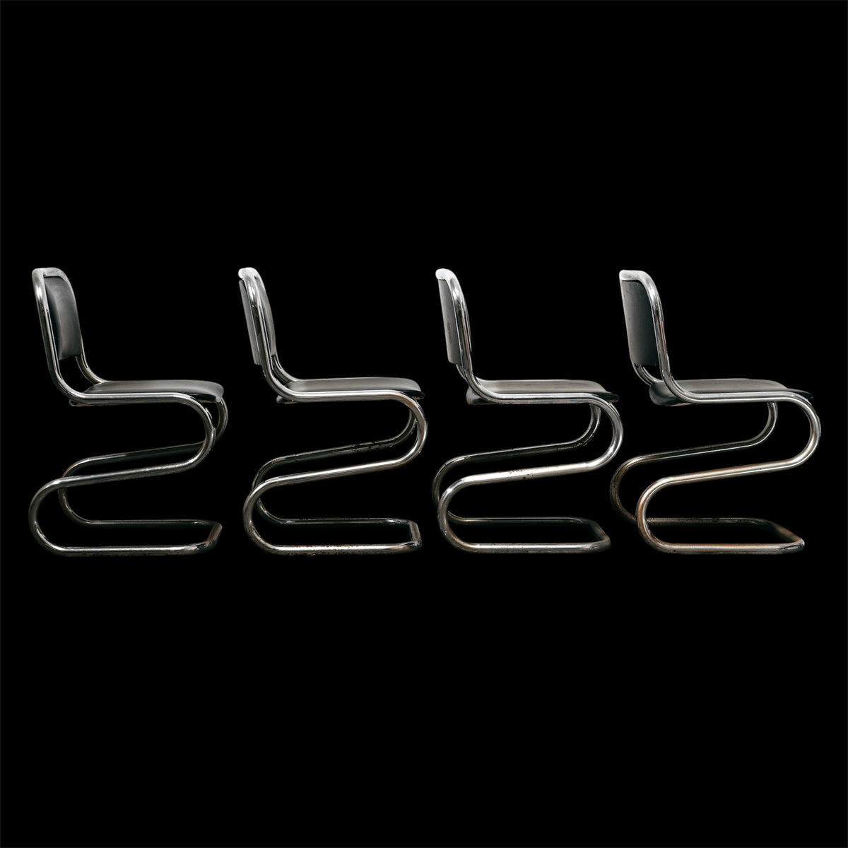Set 4 Sedie a Sbalzo In acciaio Cromato Design Anni 80 Vintage Modernariato