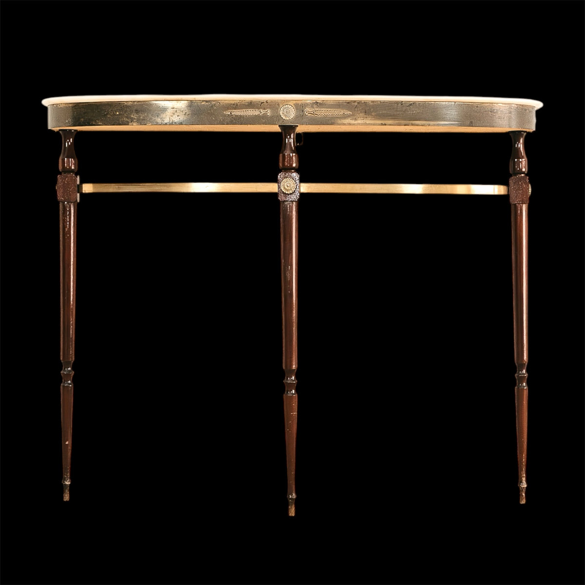 Consolle a Mezzaluna Stile Neoclassico in Legno, Ottone e Marmo Mid-Century