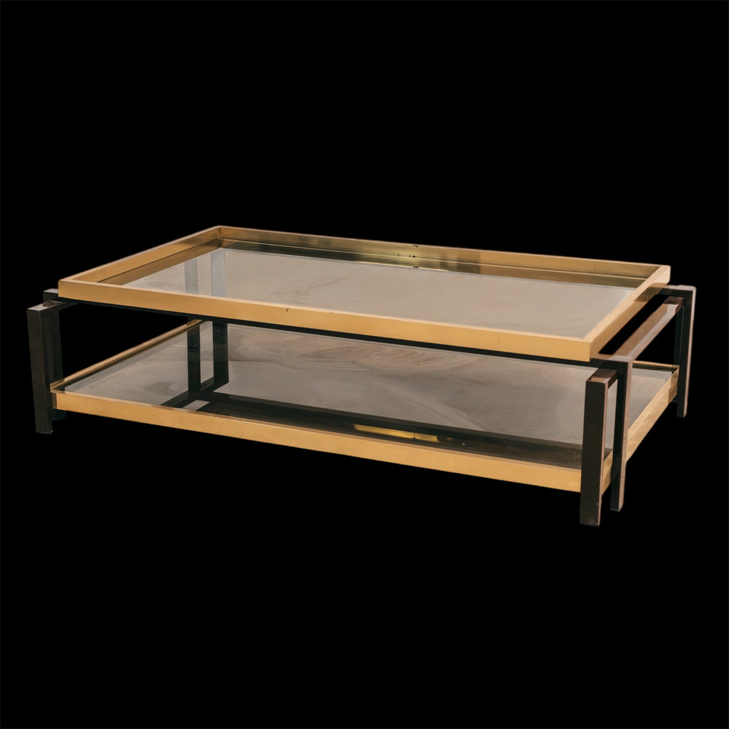 Tavolo Da Salotto Design Hollywood Regency Anni ‘70 Geometrico Ottone Vintage
